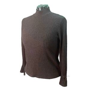 Laura Navy Mock Neck Ribbed Sweater with Tie Cuffs (Wardrobe Essential)